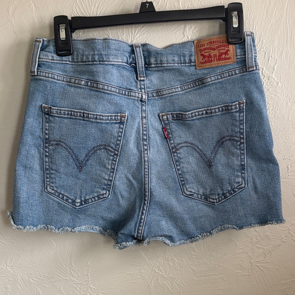 Levi's Blue Denim Shorts with Pink & Yellow Floral Embroidery - Picture 2 of 4